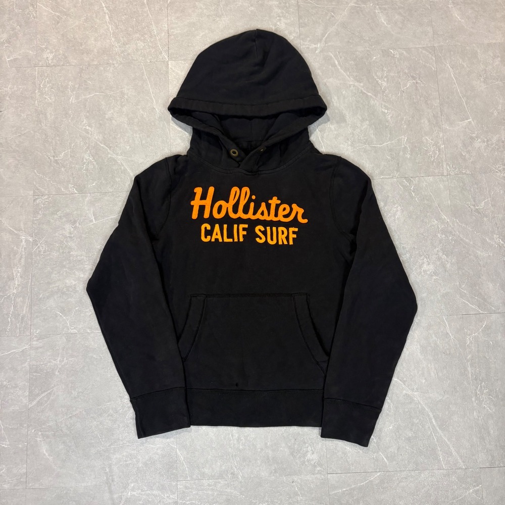 Hollister Calif Surf Hoodie Black Orange Graphic Pullover Sweatshirt Medium